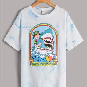 ROMWE Stay Positive Shark Tee - Light Blue